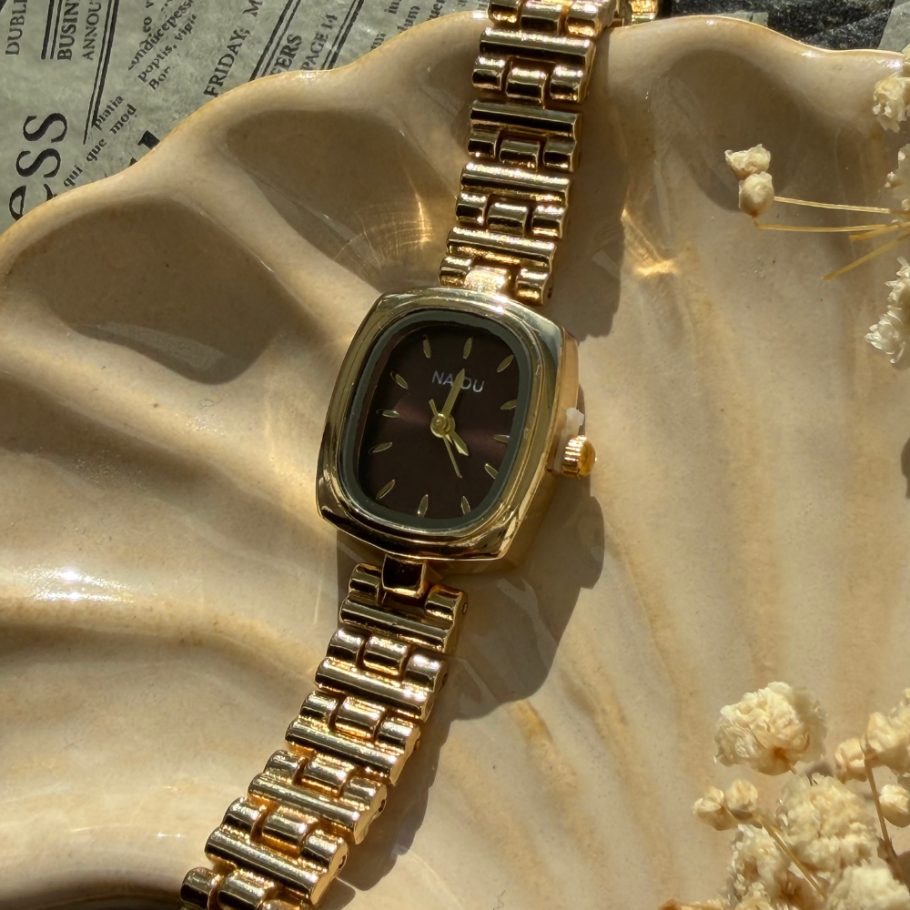 Gold Burgundy Square Watch