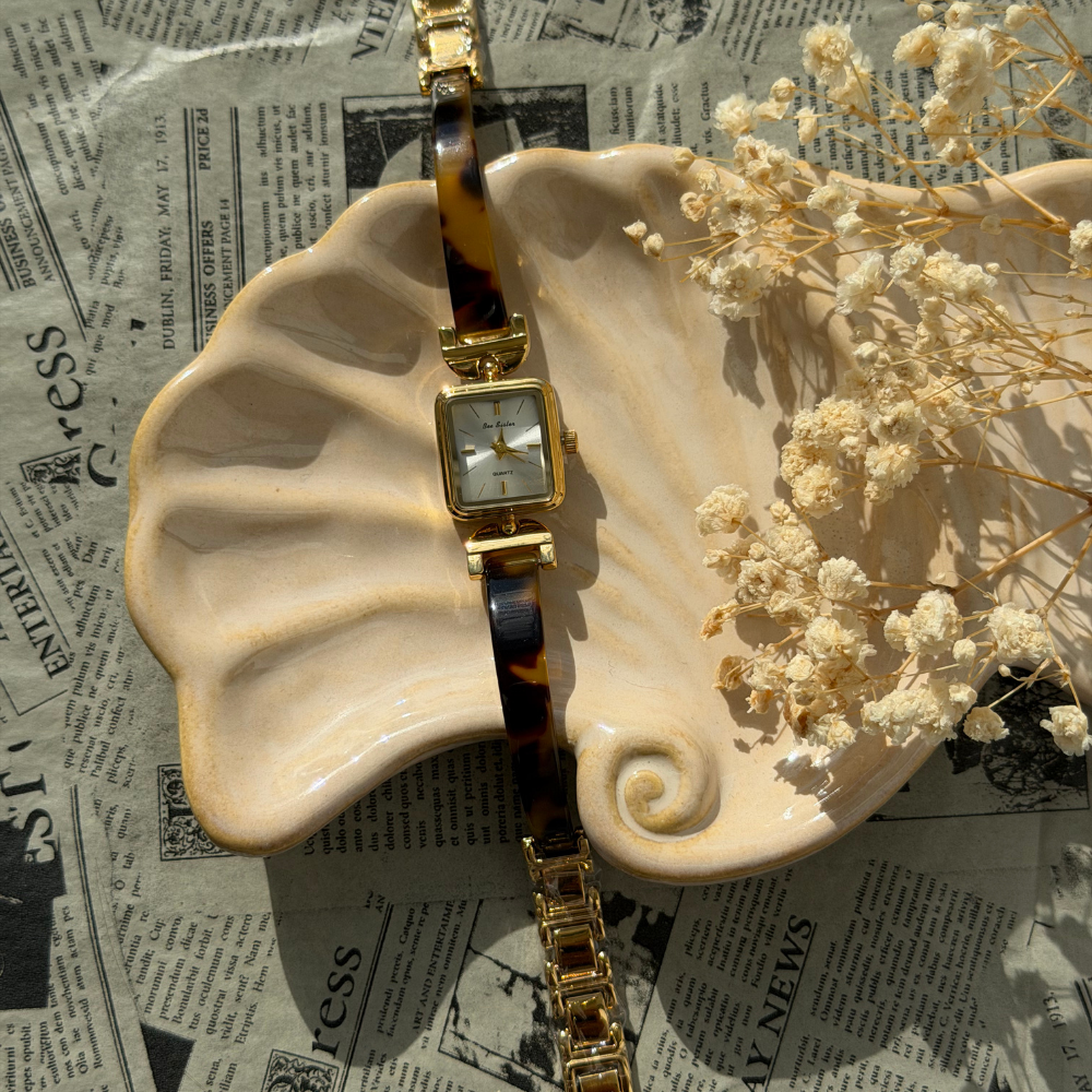 Gold Tortoiseshell Rectangle Watch