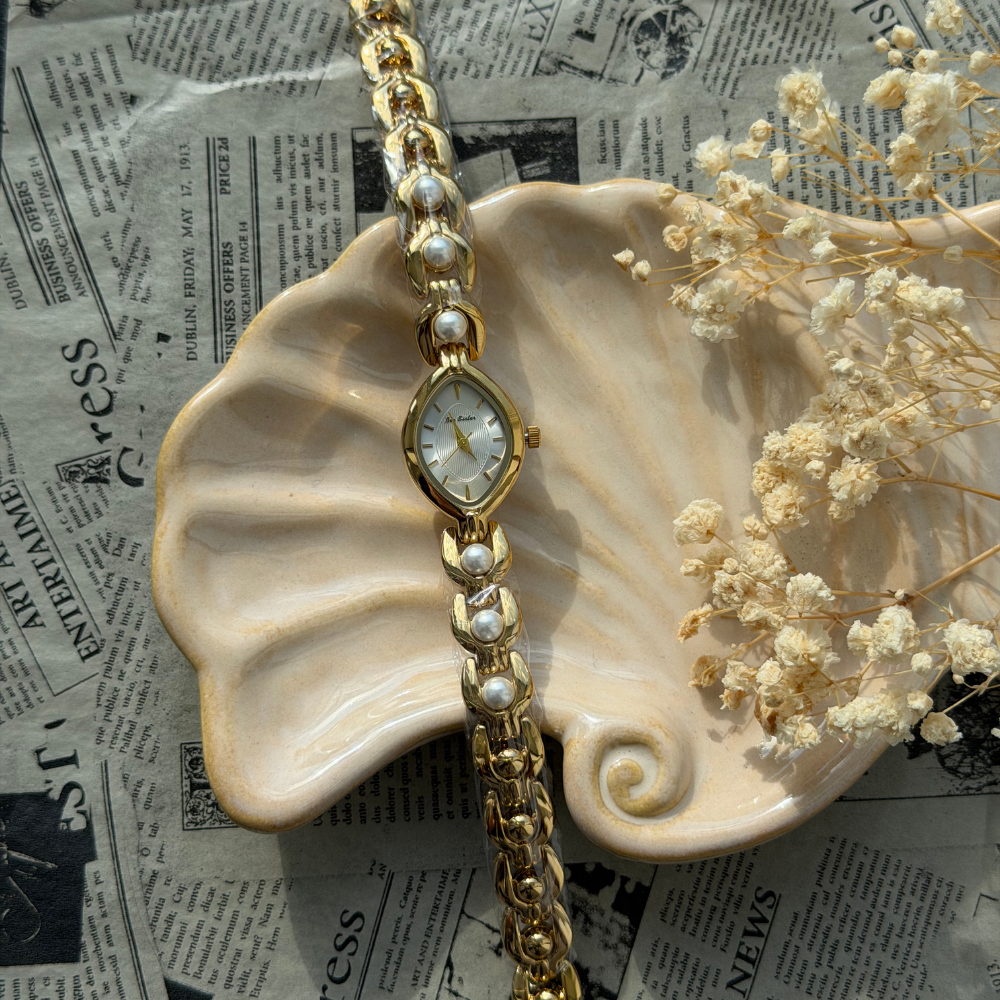 Gold Marquise Pearl Watch