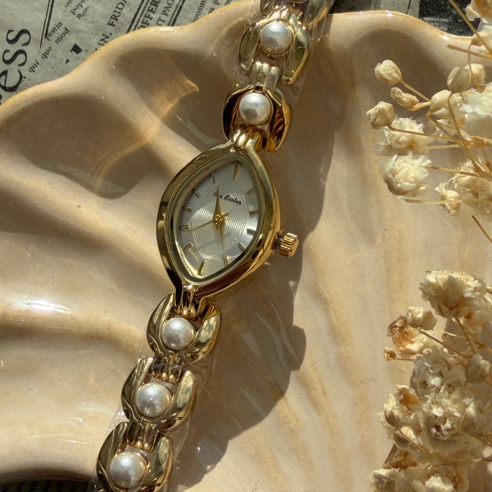Gold Marquise Pearl Watch