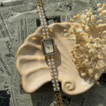 Gold Square Watch with Pearls