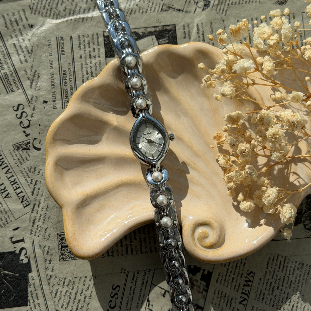 Silver Marquise Pearl Watch