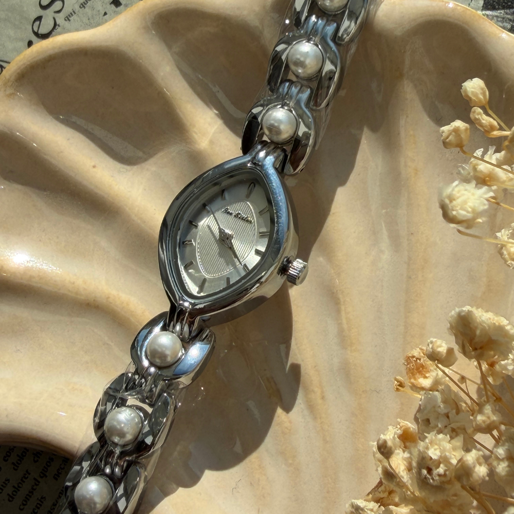 Silver Marquise Pearl Watch